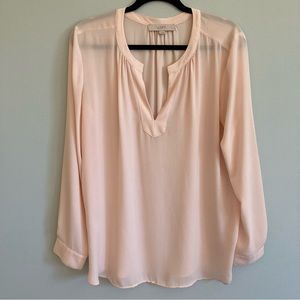 LOFT Beautiful Flowing Sheer Pink Blouse, size Large